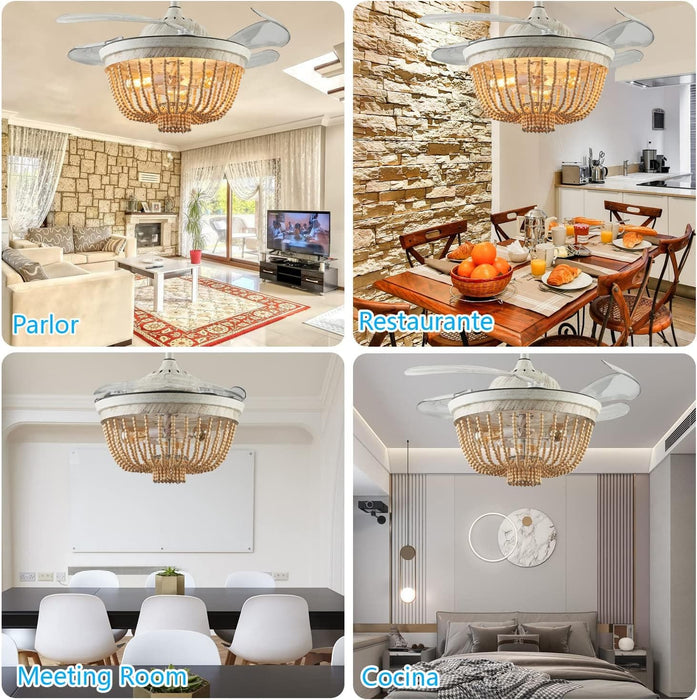 36 in. Fandelier Ceiling Fan, Boho Ceiling Fan with Light Remote, Caged Enclosed Ceiling Fan for Kitchen Living Room, Nursery Ceiling Fan with Light-3-ErisView