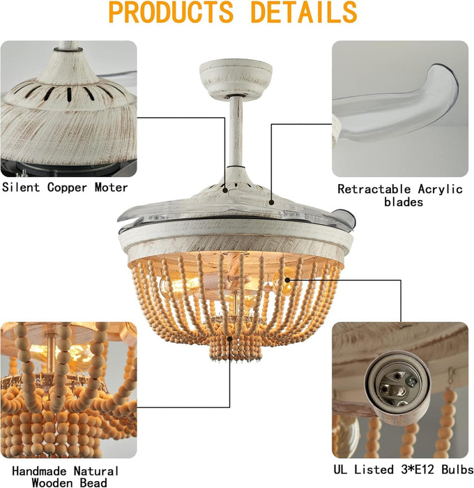 36 in. Fandelier Ceiling Fan, Boho Ceiling Fan with Light Remote, Caged Enclosed Ceiling Fan for Kitchen Living Room, Nursery Ceiling Fan with Light-7-ErisView