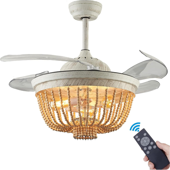 36 in. Fandelier Ceiling Fan, Boho Ceiling Fan with Light Remote, Caged Enclosed Ceiling Fan for Kitchen Living Room, Nursery Ceiling Fan with Light-1-ErisView