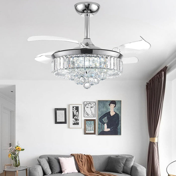 36 in. Fandelier Ceiling Fan with Light, Dimmable Chandelier Ceiling Fan, Retractable Crystal Ceiling Fan for Dining Room Living Room-4-ErisView