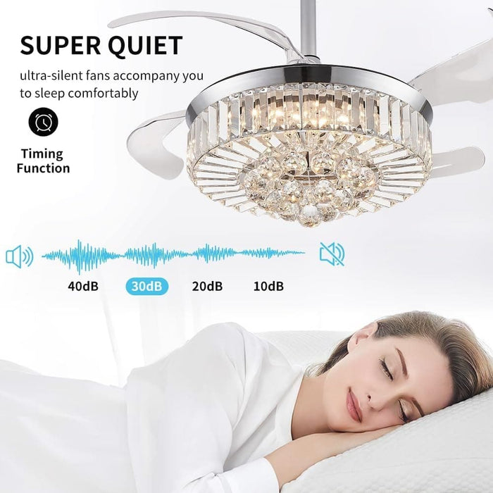 36 in. Fandelier Ceiling Fan with Light, Dimmable Chandelier Ceiling Fan, Retractable Crystal Ceiling Fan for Dining Room Living Room-5-ErisView