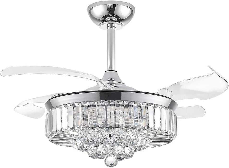 36 in. Fandelier Ceiling Fan with Light, Dimmable Chandelier Ceiling Fan, Retractable Crystal Ceiling Fan for Dining Room Living Room-9-ErisView