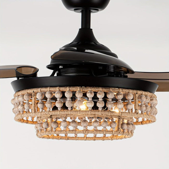 36 in. Farmhouse Flush Mount Ceiling Fan with Light Remote Control, 3-Blade Ceiling fan with Wooden Beaded Cage-ErisView