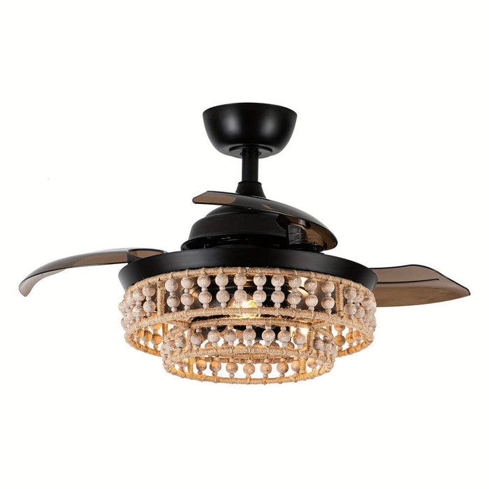 36 in. Farmhouse Flush Mount Ceiling Fan with Light Remote Control, 3-Blade Ceiling fan with Wooden Beaded Cage-ErisView