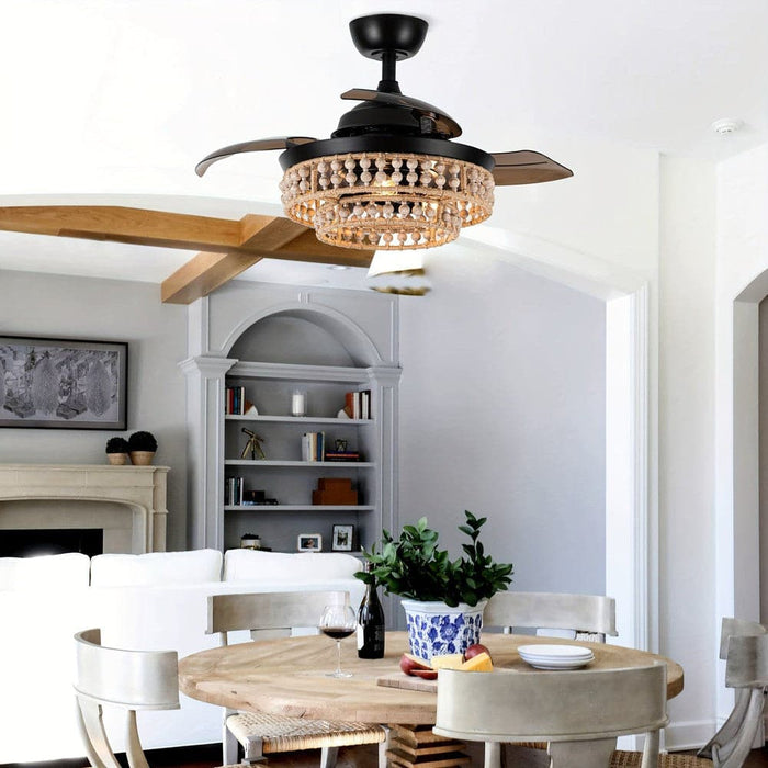 36 in. Farmhouse Flush Mount Ceiling Fan with Light Remote Control, 3-Blade Ceiling fan with Wooden Beaded Cage-ErisView