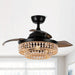36 in. Farmhouse Flush Mount Ceiling Fan with Light Remote Control, 3-Blade Ceiling fan with Wooden Beaded Cage-ErisView