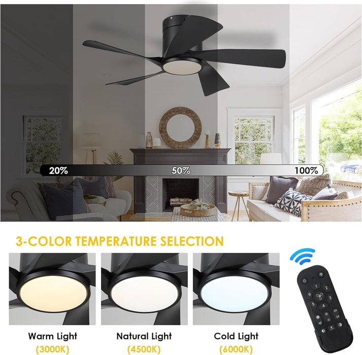 36 in. Flush Mount Low Profile Ceiling Fan with Remote APP Control, Black Ceiling Fan with Light, Dimmable Modern Ceiling Fan for Bedroom Kids Room-4-ErisView