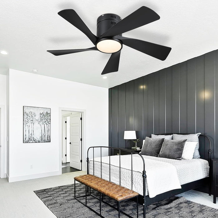 36 in. Flush Mount Low Profile Ceiling Fan with Remote APP Control, Black Ceiling Fan with Light, Dimmable Modern Ceiling Fan for Bedroom Kids Room-8-ErisView