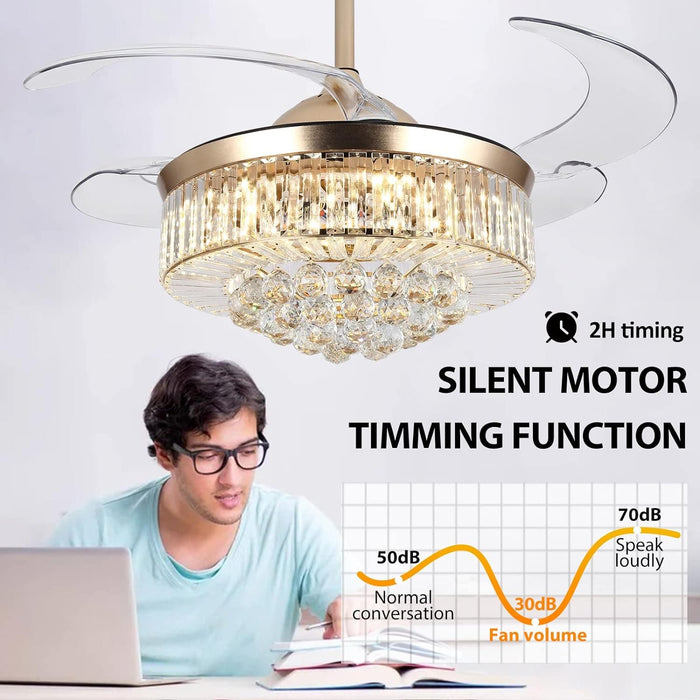 36 in. Gold Invisible Ceiling Fan Chandelier Light, Modern Crystal Ceiling Fan with Remote, Decorative Ceiling Fan for Bedroom Living Room Dining Room-6-ErisView