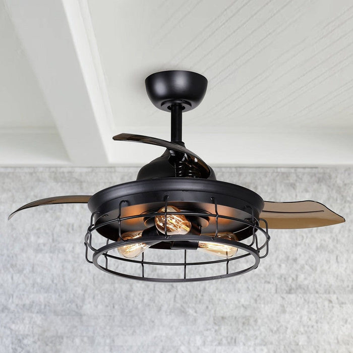 36 in. Industrial Ceiling Fan, Downrod Mount Ceiling Fan with Light Remote Control-Black-ErisView