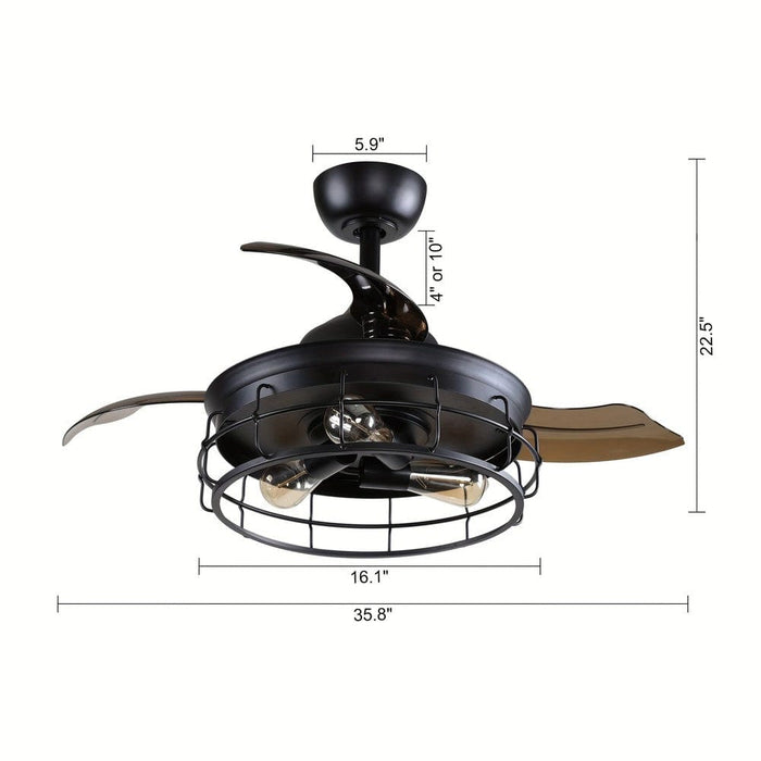 36 in. Industrial Ceiling Fan, Downrod Mount Ceiling Fan with Light Remote Control-ErisView