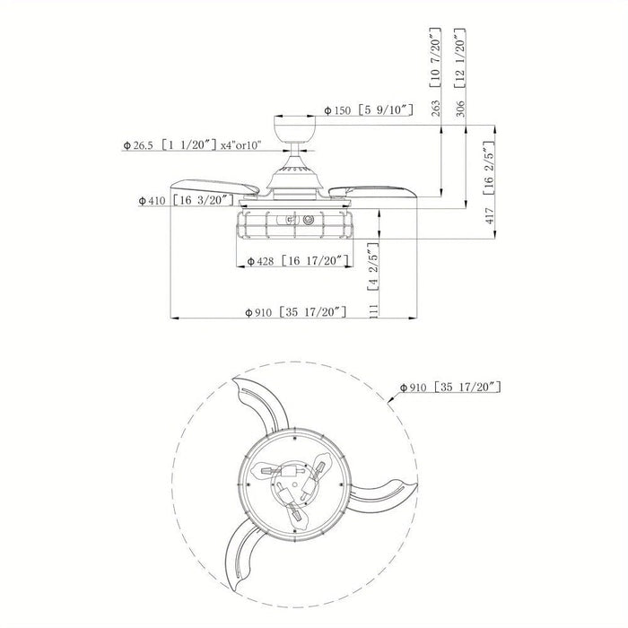 36 in. Industrial Ceiling Fan, Downrod Mount Ceiling Fan with Light Remote Control-ErisView