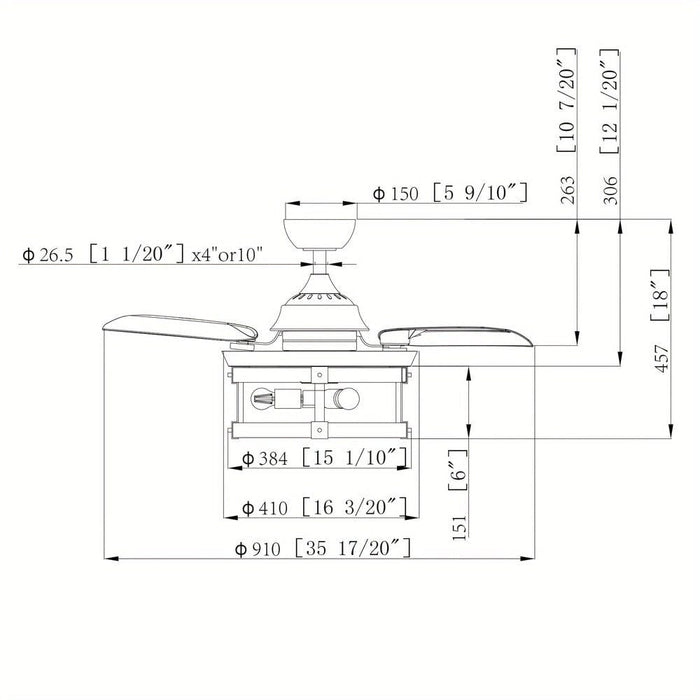 36 in. Industrial Downrod Mount Ceiling Fan with Light Kit and Remote Control for Living Room Bedroom-ErisView