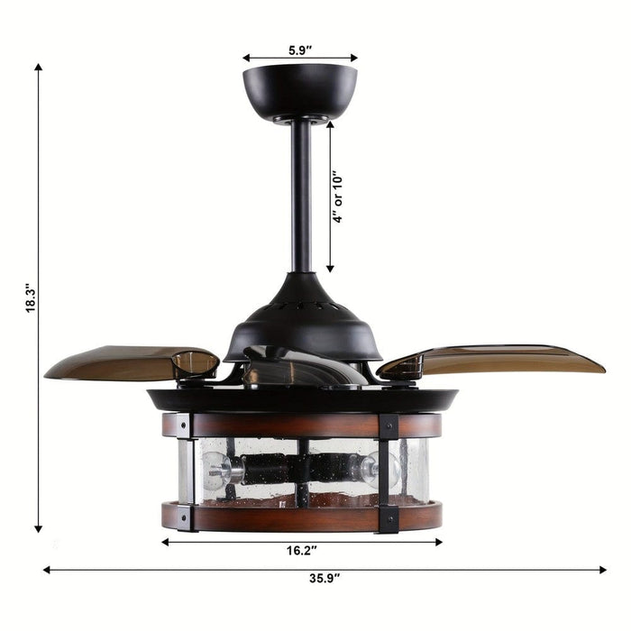 36 in. Industrial Downrod Mount Ceiling Fan with Light Kit and Remote Control for Living Room Bedroom-ErisView