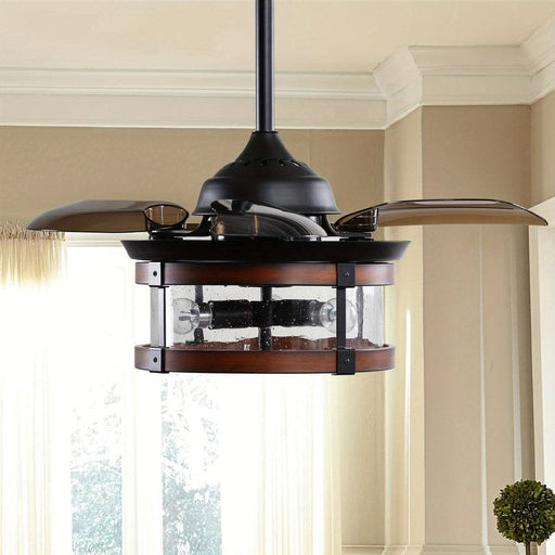 36 in. Industrial Downrod Mount Ceiling Fan with Light Kit and Remote Control for Living Room Bedroom-ErisView