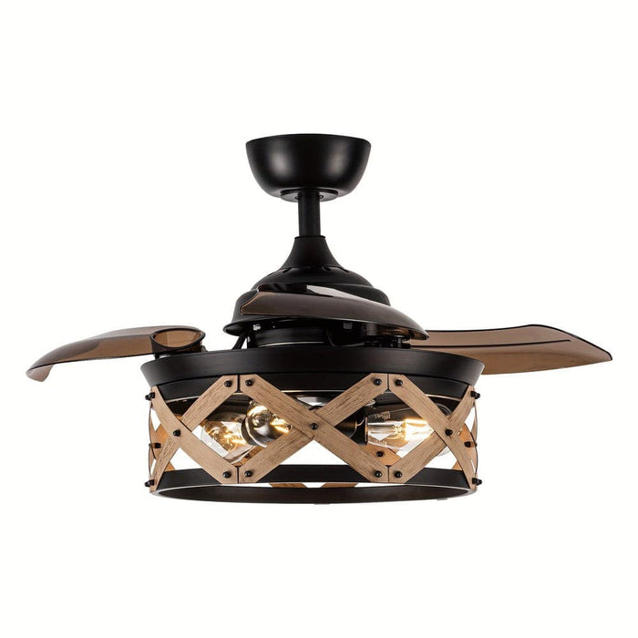 36 in. Industrial Downrod Mount Ceiling Fan with Light Remote Control, Black Farmhouse Ceiling Fan with 3 Blades for Bedroom Living Room-ErisView