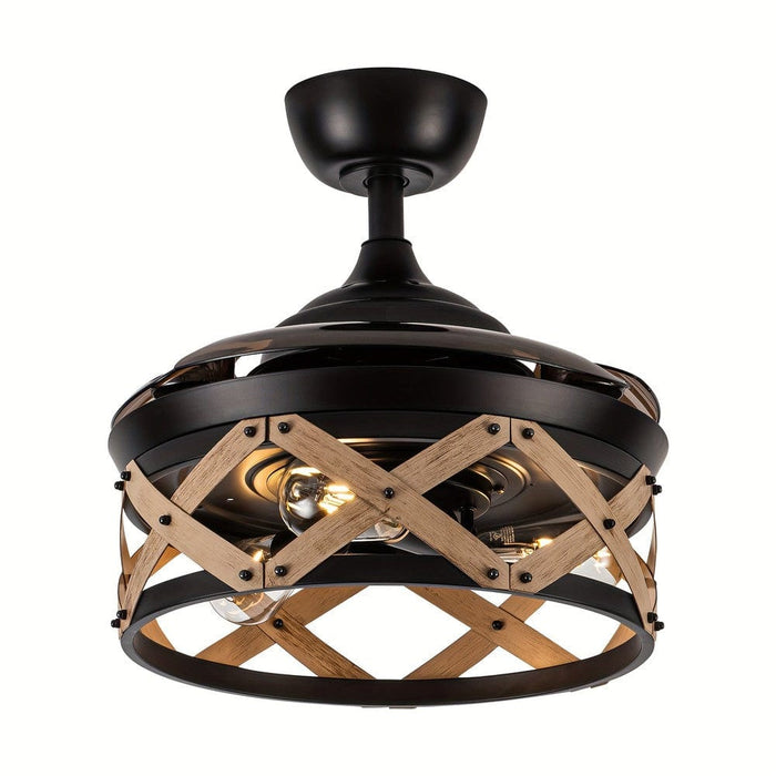 36 in. Industrial Downrod Mount Ceiling Fan with Light Remote Control, Black Farmhouse Ceiling Fan with 3 Blades for Bedroom Living Room-ErisView