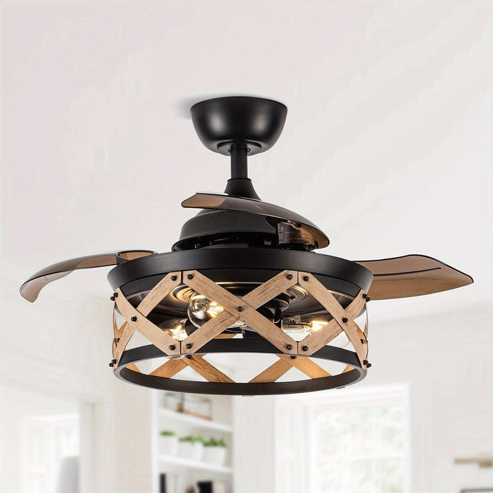 36 in. Industrial Downrod Mount Ceiling Fan with Light Remote Control, Black Farmhouse Ceiling Fan with 3 Blades for Bedroom Living Room-ErisView