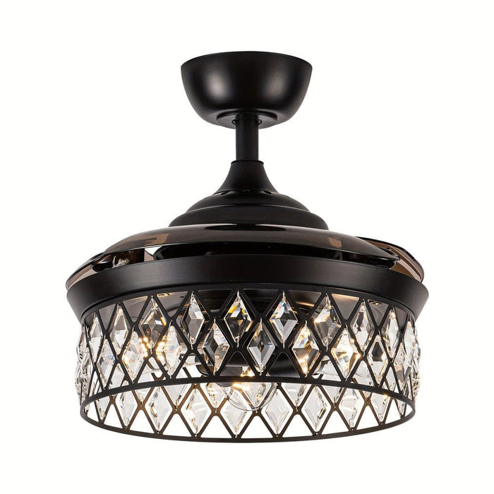 36 in. Modern Black Downrod Mount Ceiling Fan with Light and Remote Control, 3-Blade Ceiling Fan with Crystal Shade-ErisView