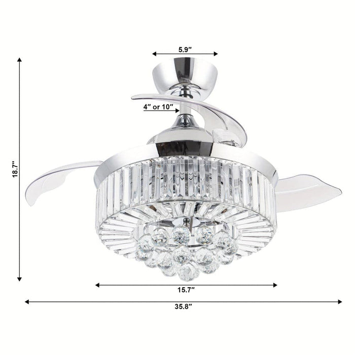 36 in. Modern Chrome Downrod Mount Crystal Ceiling Fan with Light and Remote Control for Living Room-ErisView