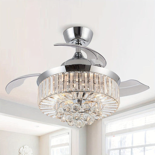 36 in. Modern Chrome Downrod Mount Crystal Ceiling Fan with Light and Remote Control for Living Room-ErisView
