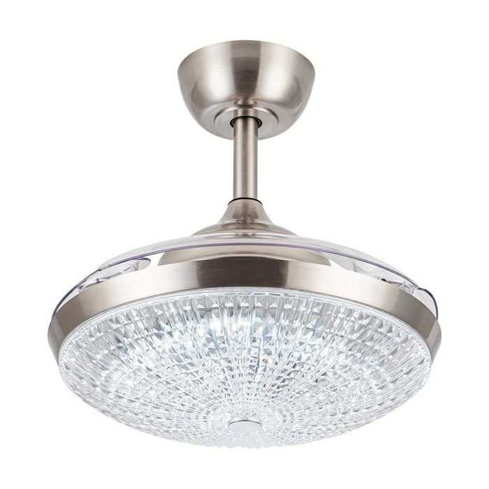 36 in. Modern Chrome Flush Mount Ceiling Fan with Light and Remote, Flush Mount Ceiling Fan with Crystal Shade-ErisView