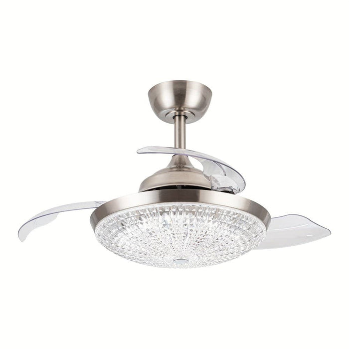 36 in. Modern Chrome Flush Mount Ceiling Fan with Light and Remote, Flush Mount Ceiling Fan with Crystal Shade-ErisView