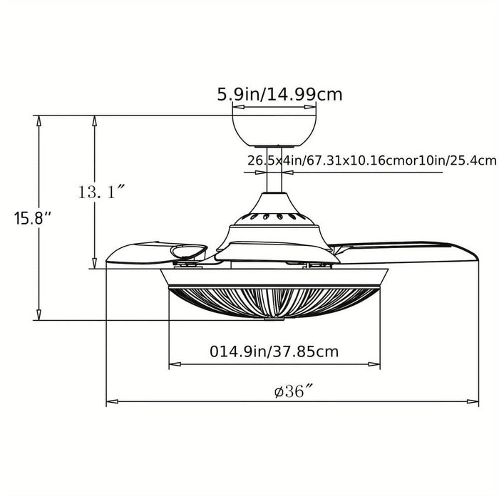 36 in. Modern Chrome Flush Mount Ceiling Fan with Light and Remote, Flush Mount Ceiling Fan with Crystal Shade-ErisView