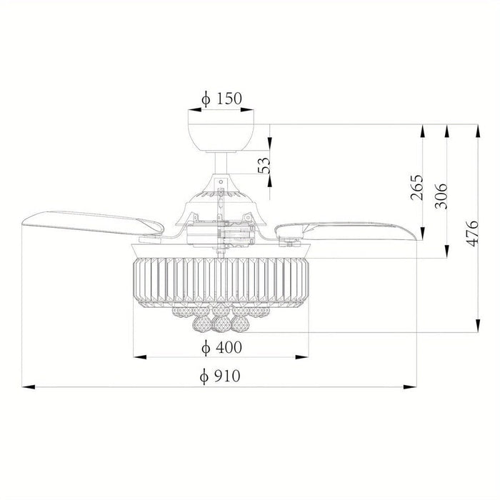 36 in. Modern Downrod Mount Crystal Ceiling Fan, 3-Blade Chrome Ceiling Fan with Light and Remote Control for Living Room Bedroom-ErisView