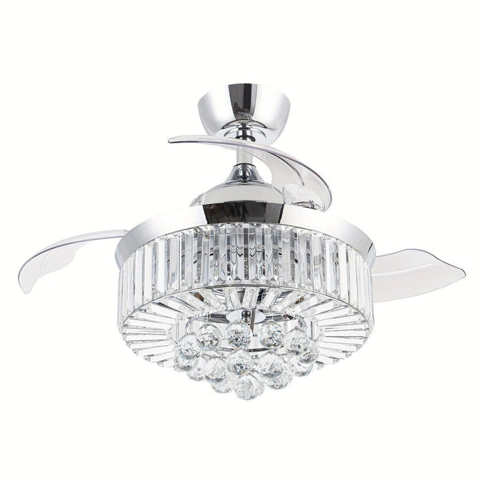 36 in. Modern Downrod Mount Crystal Ceiling Fan, 3-Blade Chrome Ceiling Fan with Light and Remote Control for Living Room Bedroom-ErisView