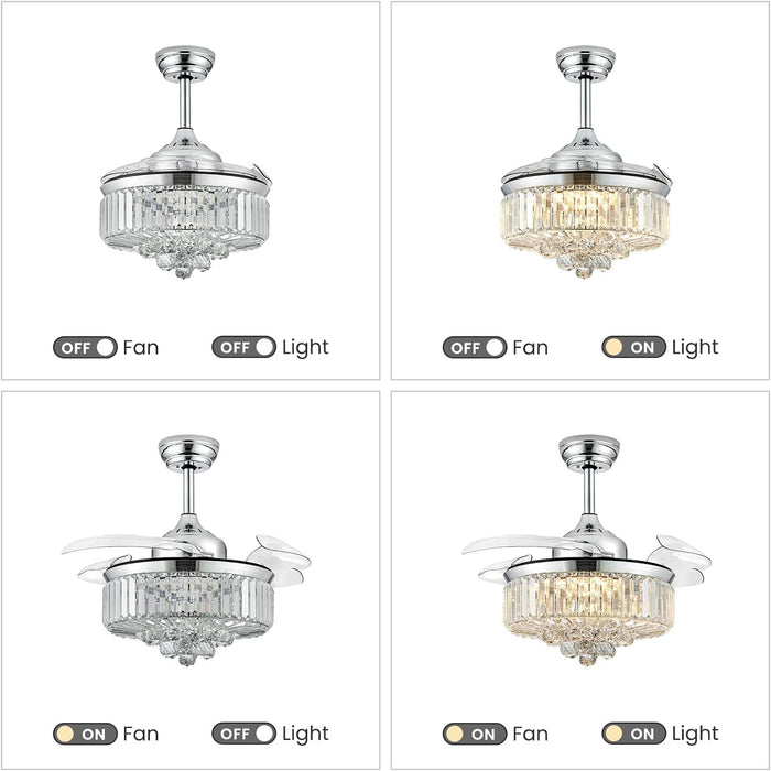 36 in. Modern Fan with Light, Crystal Ceiling Fan with Remote, LED Dimmable Gold Retractable Fan Chandelier, Reversible Fandelier for Bedroom Living Room-15-ErisView