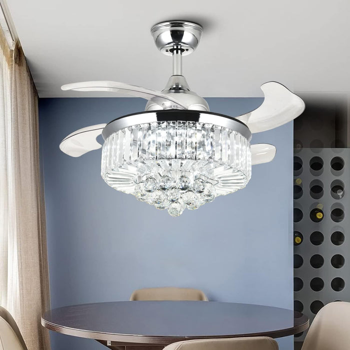 36 in. Modern Fan with Light, Crystal Ceiling Fan with Remote, LED Dimmable Gold Retractable Fan Chandelier, Reversible Fandelier for Bedroom Living Room-9-ErisView