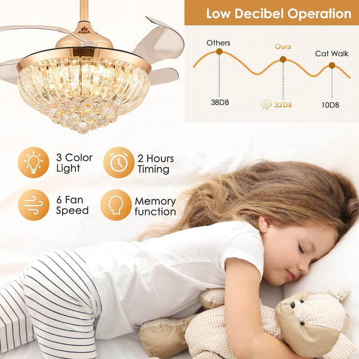 36 in. Modern Fandelier Ceiling Fan with Light, Gold Dimmable Chandelier Crystal Ceiling Fan for Dining Room Living Room-4-ErisView