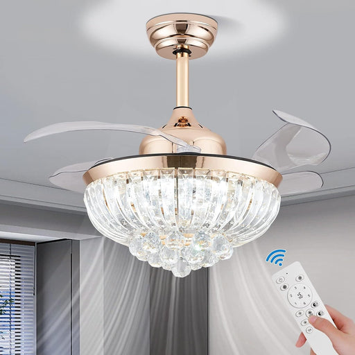 36 in. Modern Fandelier Ceiling Fan with Light, Gold Dimmable Chandelier Crystal Ceiling Fan for Dining Room Living Room-1-ErisView