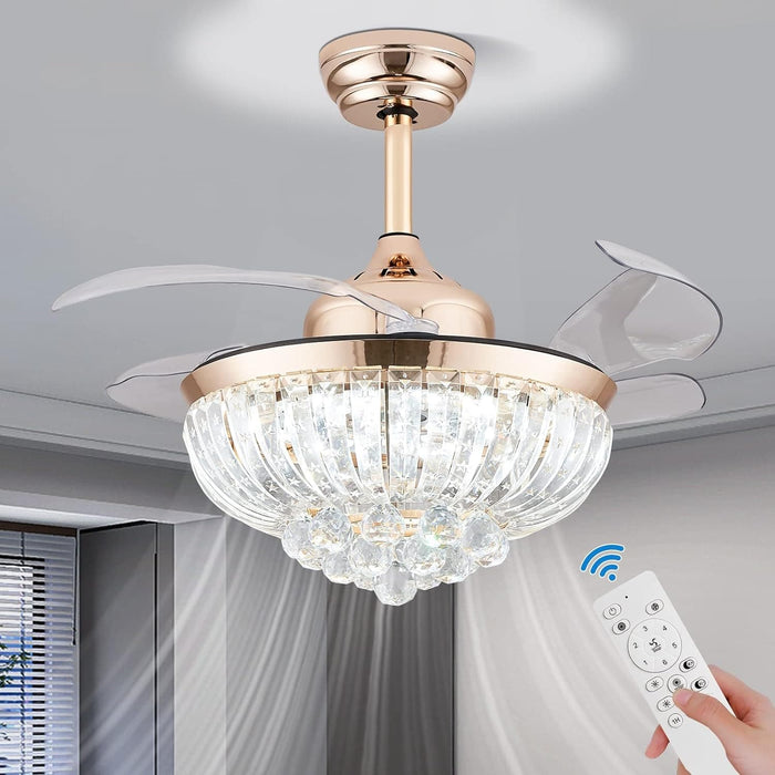 36 in. Modern Fandelier Ceiling Fan with Light, Gold Dimmable Chandelier Crystal Ceiling Fan for Dining Room Living Room-1-ErisView