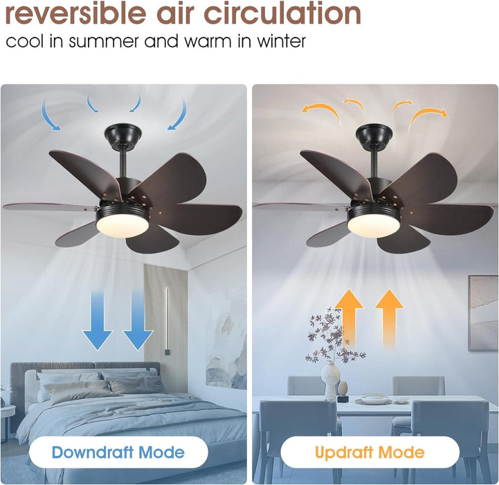 36 in. Modern Remote Control Ceiling Fan and Light, Small Black Outdoor Ceiling Fans for Patio, Reversible Wood Ceiling Fan for Bedroom Living Room Kitchen-4-ErisView