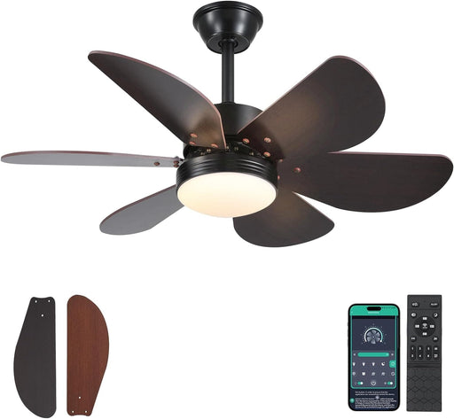 36 in. Modern Remote Control Ceiling Fan and Light, Small Black Outdoor Ceiling Fans for Patio, Reversible Wood Ceiling Fan for Bedroom Living Room Kitchen-1-ErisView