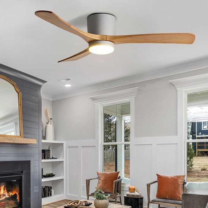 36 in. Quiet Wood Ceiling Fan, Black LED Ceiling Fan with Light for Bedroom Dining Room, Nordic Ceiling Fan Light-10-ErisView