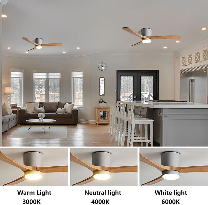 36 in. Quiet Wood Ceiling Fan, Black LED Ceiling Fan with Light for Bedroom Dining Room, Nordic Ceiling Fan Light-12-ErisView