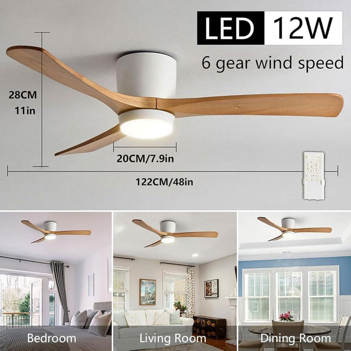 36 in. Quiet Wood Ceiling Fan, Black LED Ceiling Fan with Light for Bedroom Dining Room, Nordic Ceiling Fan Light-18-ErisView