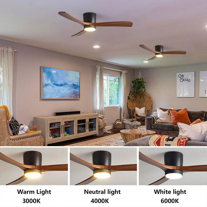 36 in. Quiet Wood Ceiling Fan, Black LED Ceiling Fan with Light for Bedroom Dining Room, Nordic Ceiling Fan Light-3-ErisView