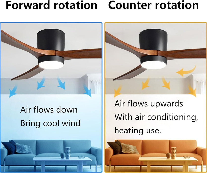 36 in. Quiet Wood Ceiling Fan, Black LED Ceiling Fan with Light for Bedroom Dining Room, Nordic Ceiling Fan Light-7-ErisView