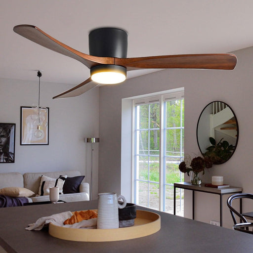 36 in. Quiet Wood Ceiling Fan, Black LED Ceiling Fan with Light for Bedroom Dining Room, Nordic Ceiling Fan Light-1-ErisView