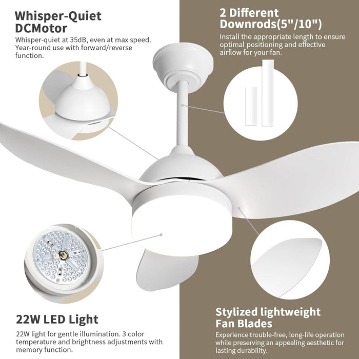 36 in. Small Ceiling Fan with Light for Kitchen Bedroom, White Reversible Low Noise Ceiling Fan-2-ErisView