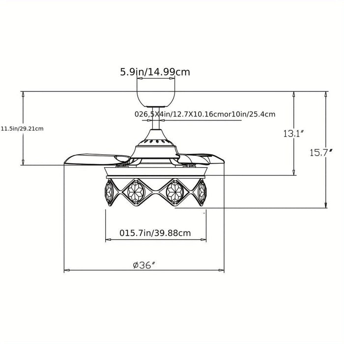 36 in. Small Modern Chrome Downrod Mount Crystal Ceiling Fan with Light and Remote Control-ErisView