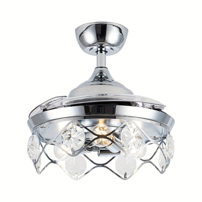 36 in. Small Modern Chrome Downrod Mount Crystal Ceiling Fan with Light and Remote Control-ErisView