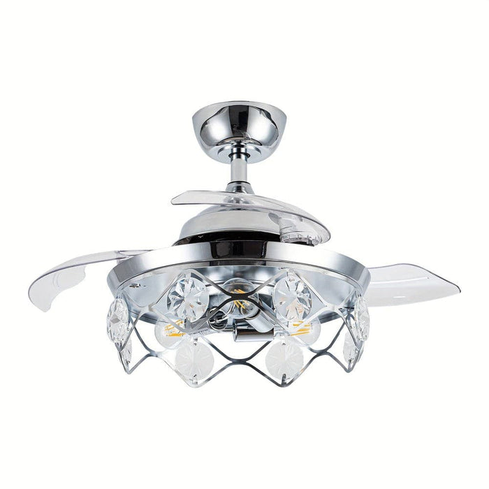 36 in. Small Modern Chrome Downrod Mount Crystal Ceiling Fan with Light and Remote Control-ErisView
