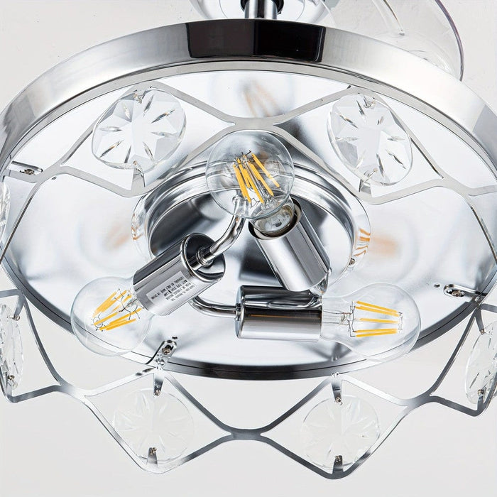 36 in. Small Modern Chrome Downrod Mount Crystal Ceiling Fan with Light and Remote Control-ErisView
