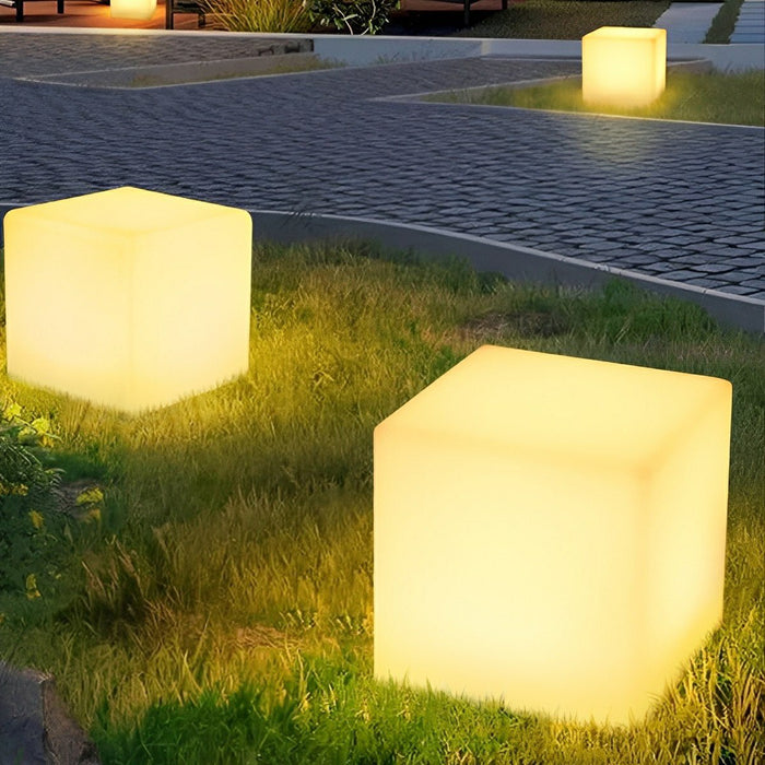 Solar RGB Outdoor Cube Floor Lamp, 16 Color IP65 Weatherproof, Remote Control for Patio/Garden/Yard