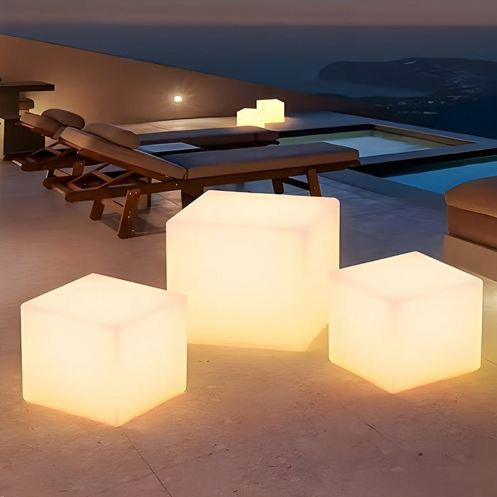 Solar RGB Outdoor Cube Floor Lamp, 16 Color IP65 Weatherproof, Remote Control for Patio/Garden/Yard
